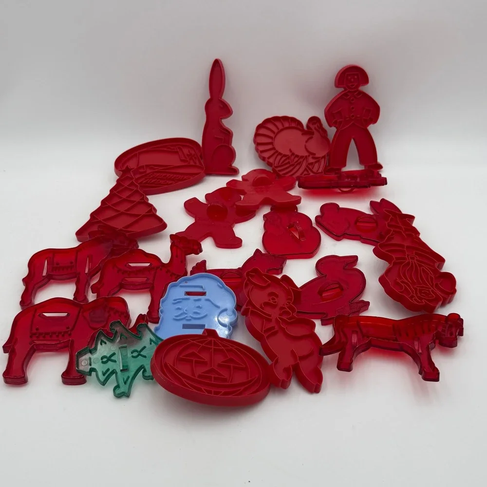 Vintage Plastic Cookie Cutter Lot Betty Crocker Holiday Christmas Halloween Red